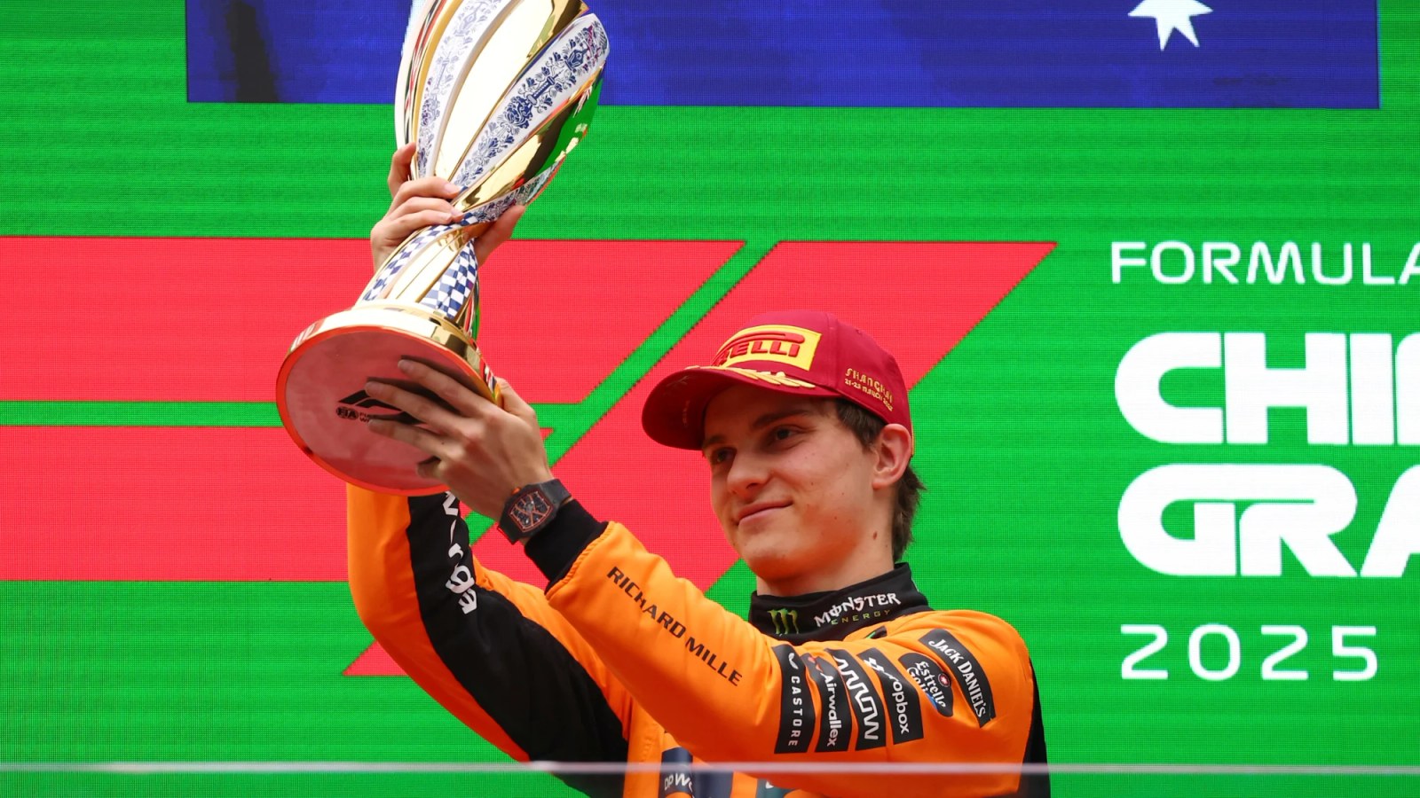 Lando Norris of McLaren celebrating his win at the Chinese Grand Prix