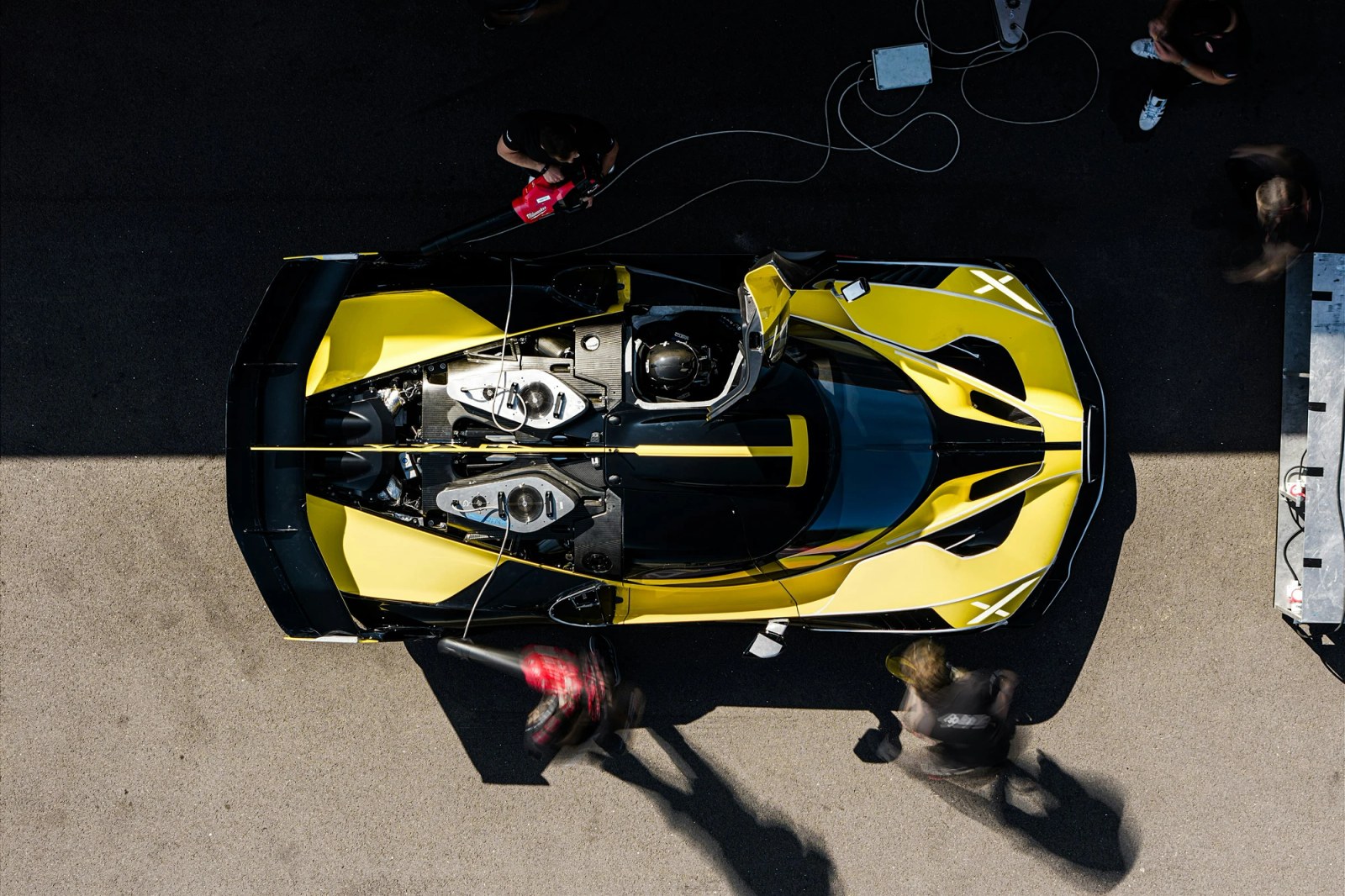The Bugatti Bolide undergoes a meticulous final shakedown by the team