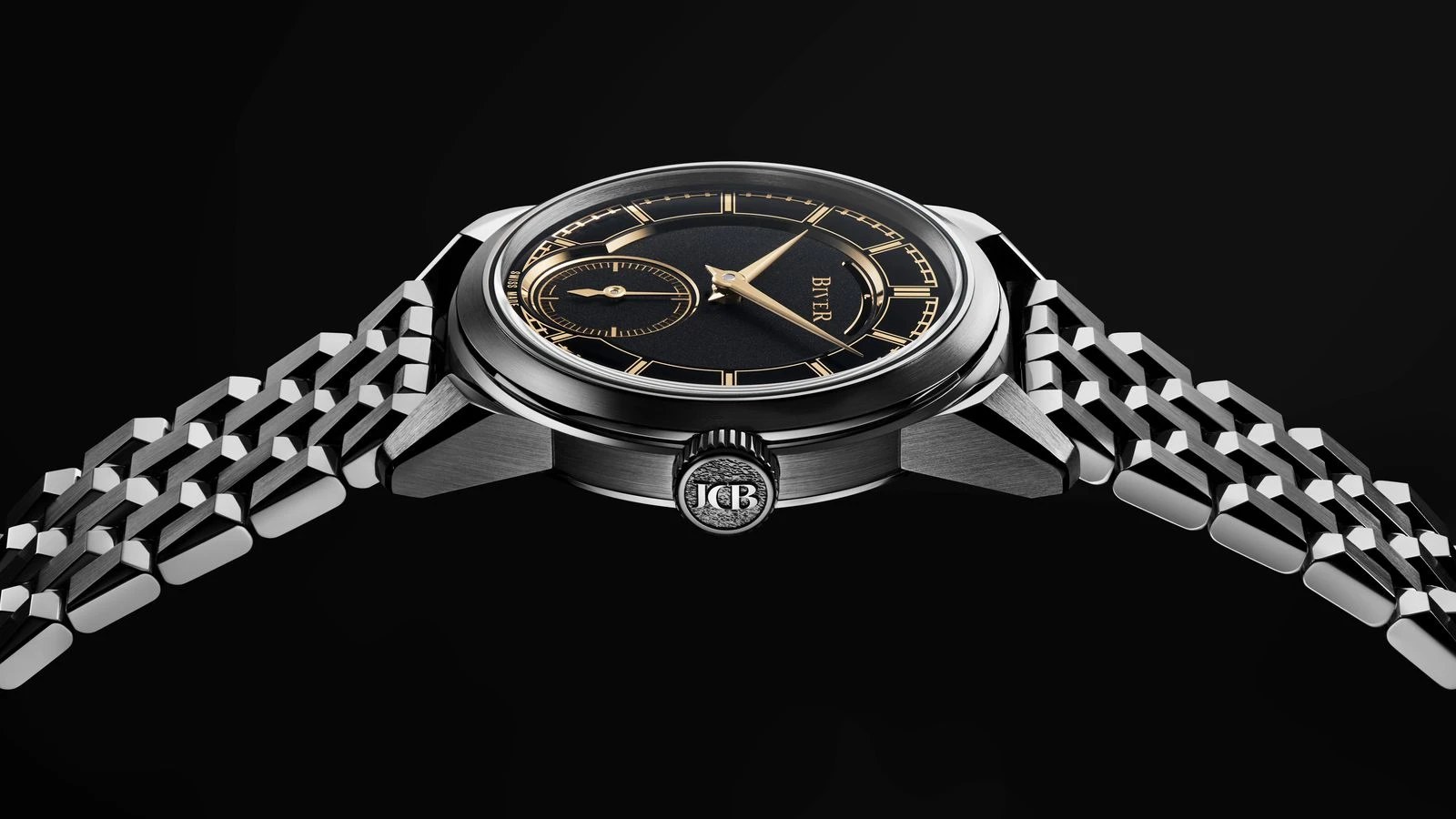 The side profile of the Biver AB watch, showing its muscular lugs and bracelet.