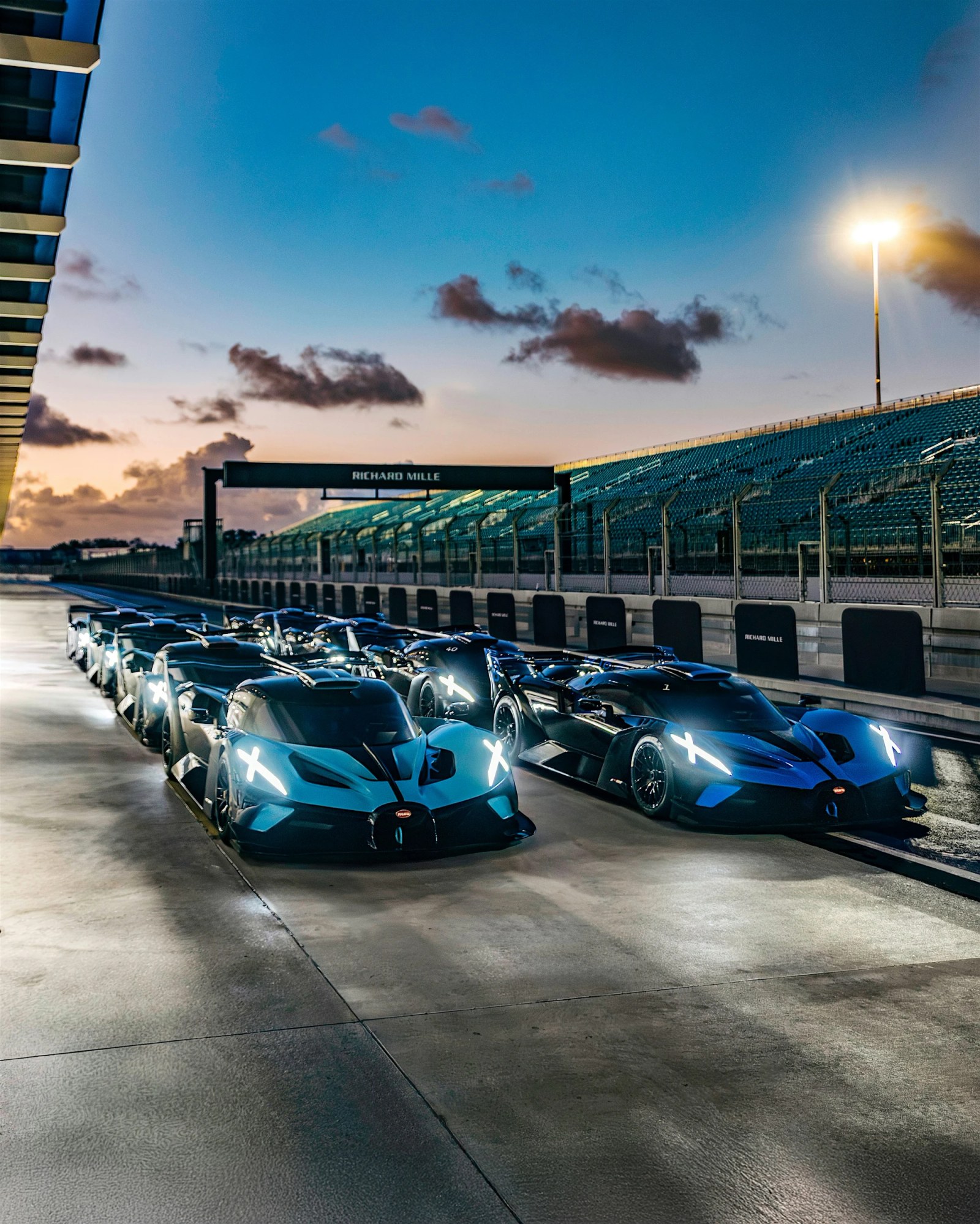 Eight Bugatti Bolide hypercars gathered for the track event in Miami