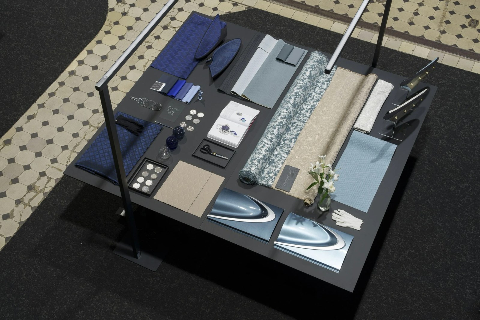 Material samples and mood boards inside the Bugatti Design Studio.
