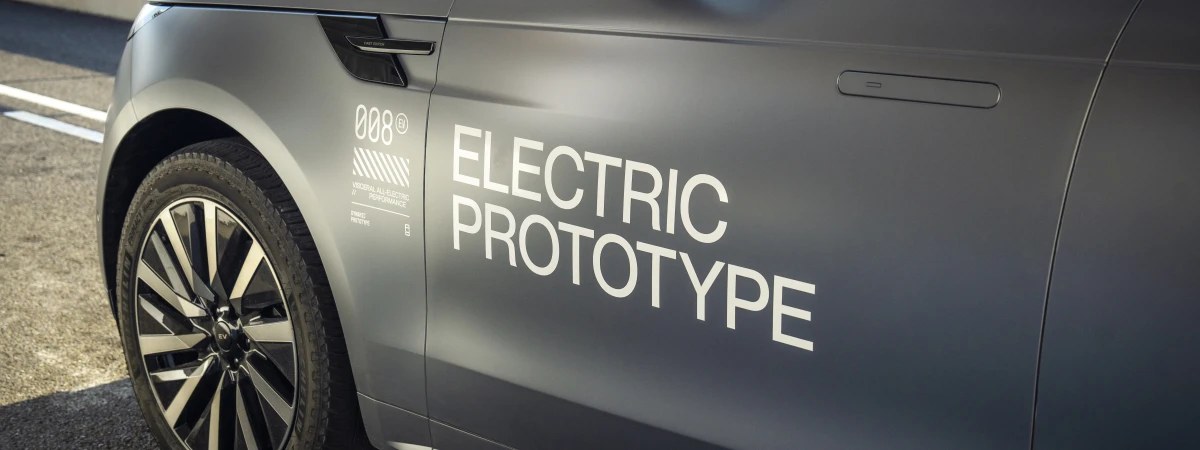 A detailed view of the Range Rover Sport Electric during its driven challenge at Goodwood.
