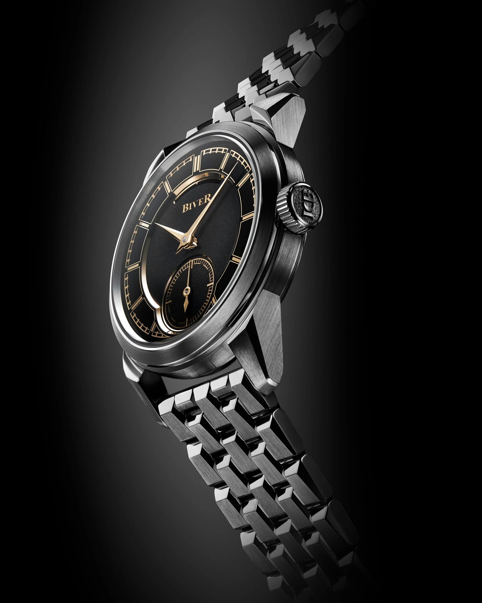 The dial of a luxury Biver watch with a stone finish.