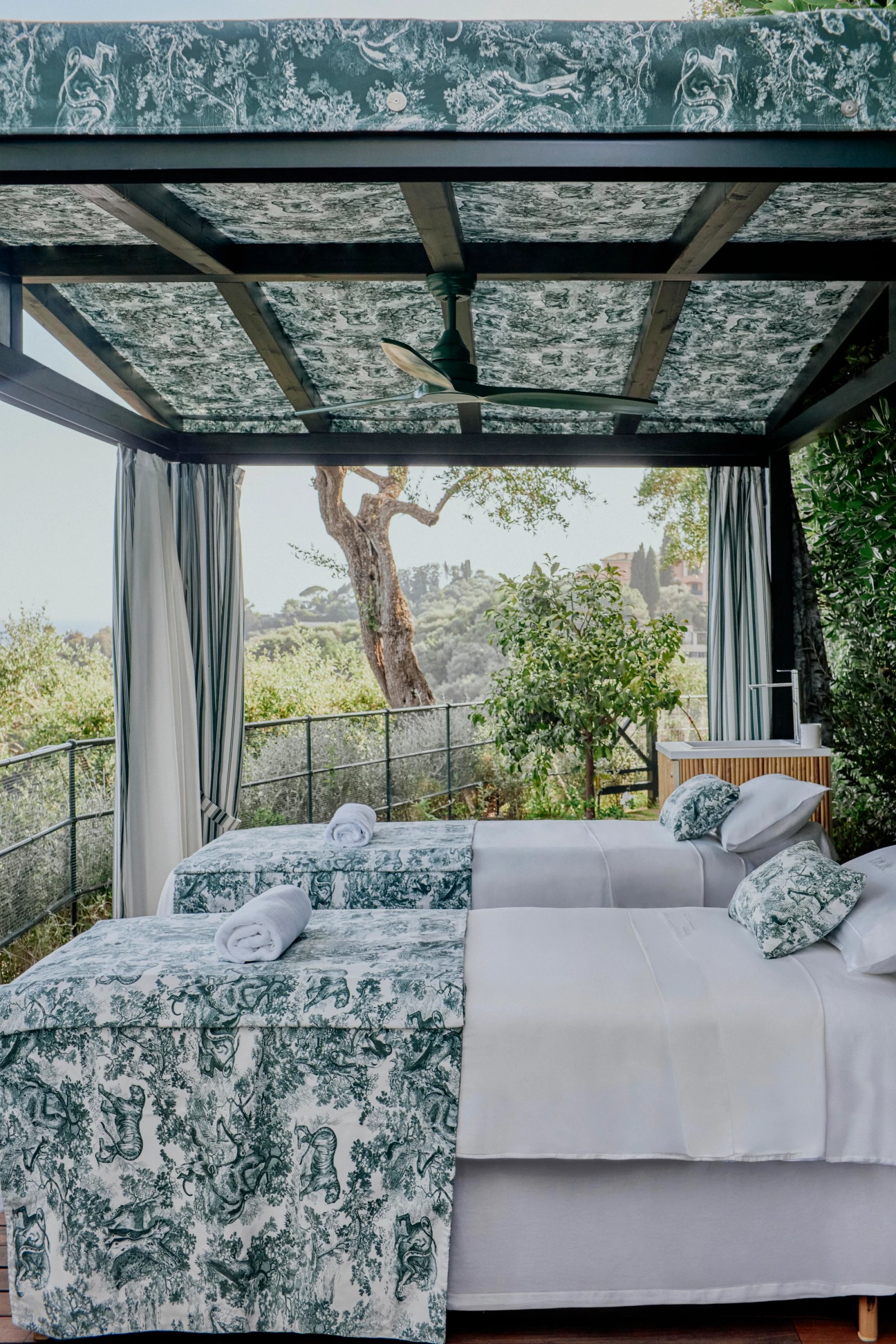 Dior branded towels and cushions at the Hotel Splendido spa.