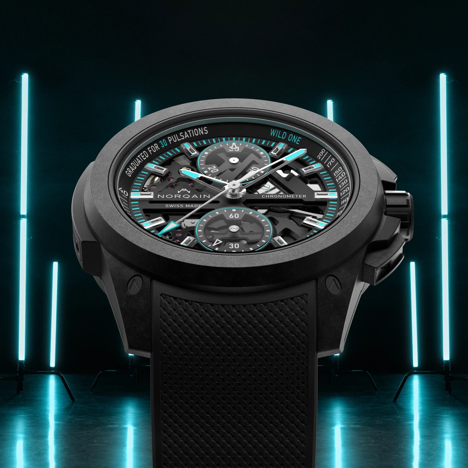 The limited edition burgundy Norqain Wild ONE Skeleton Chrono.