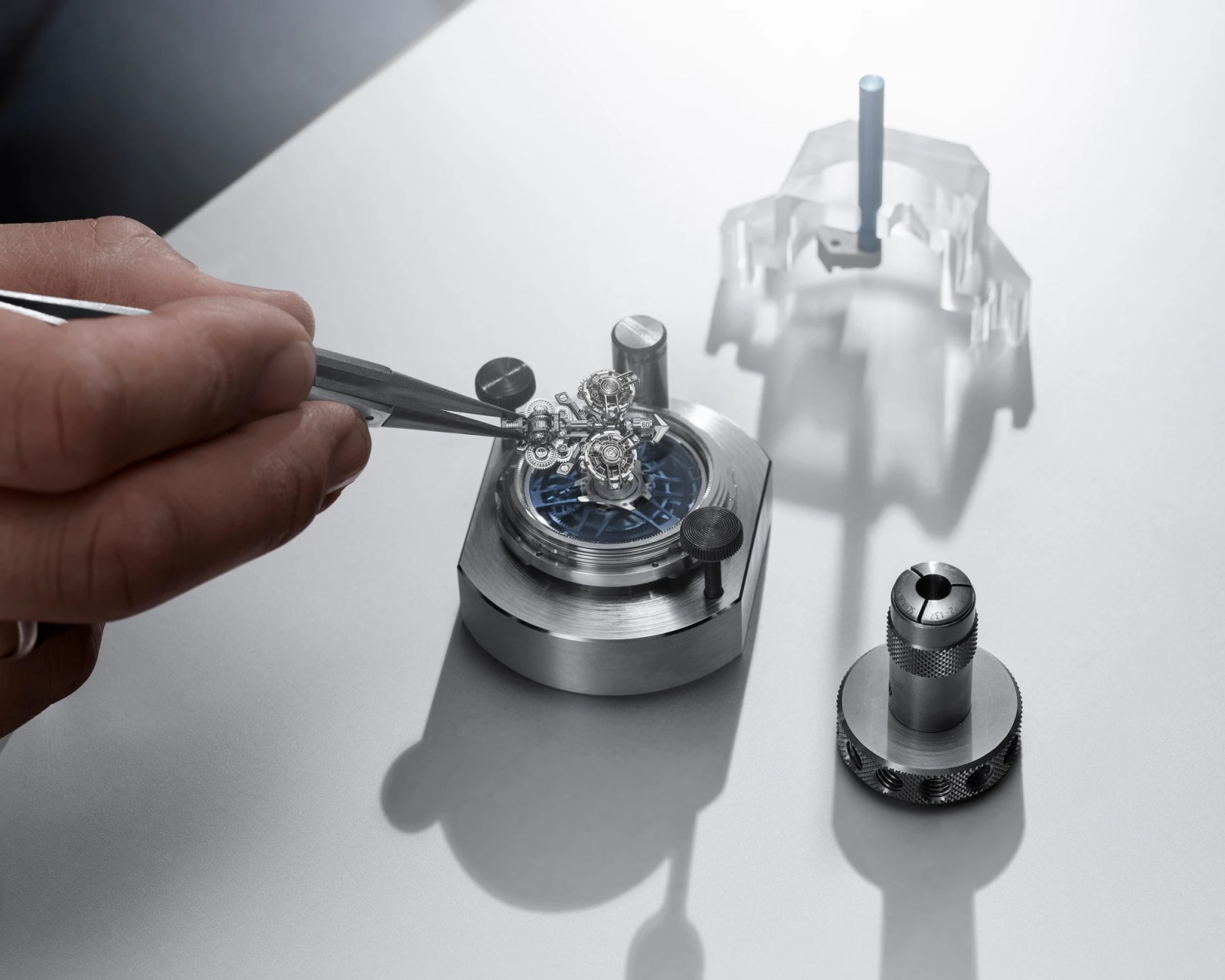 The Ulysse Nardin [Super] Freak watch face showing the complex double tourbillon movement.
