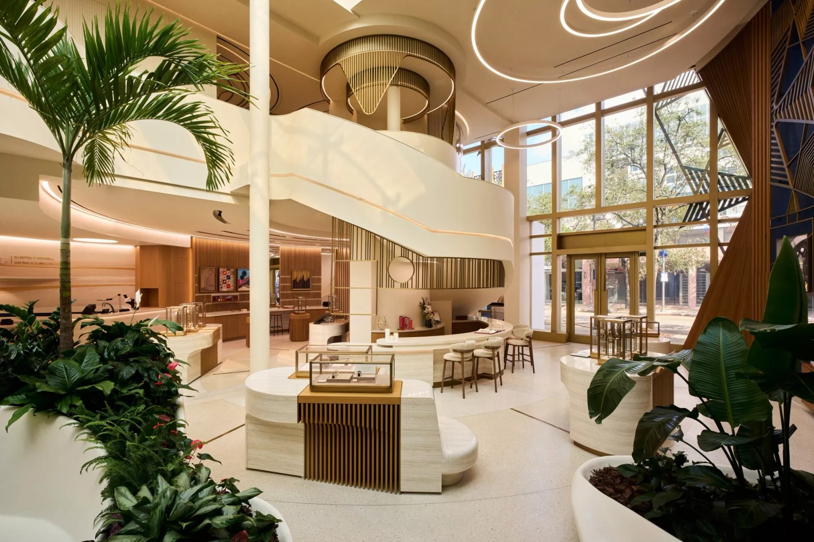 Interior of the new Vacheron Constantin Miami boutique showing a watch display and seating area.
