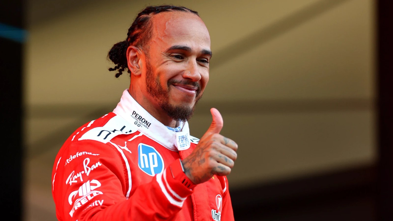 Lewis Hamilton celebrating his second place finish for Ferrari in Monaco