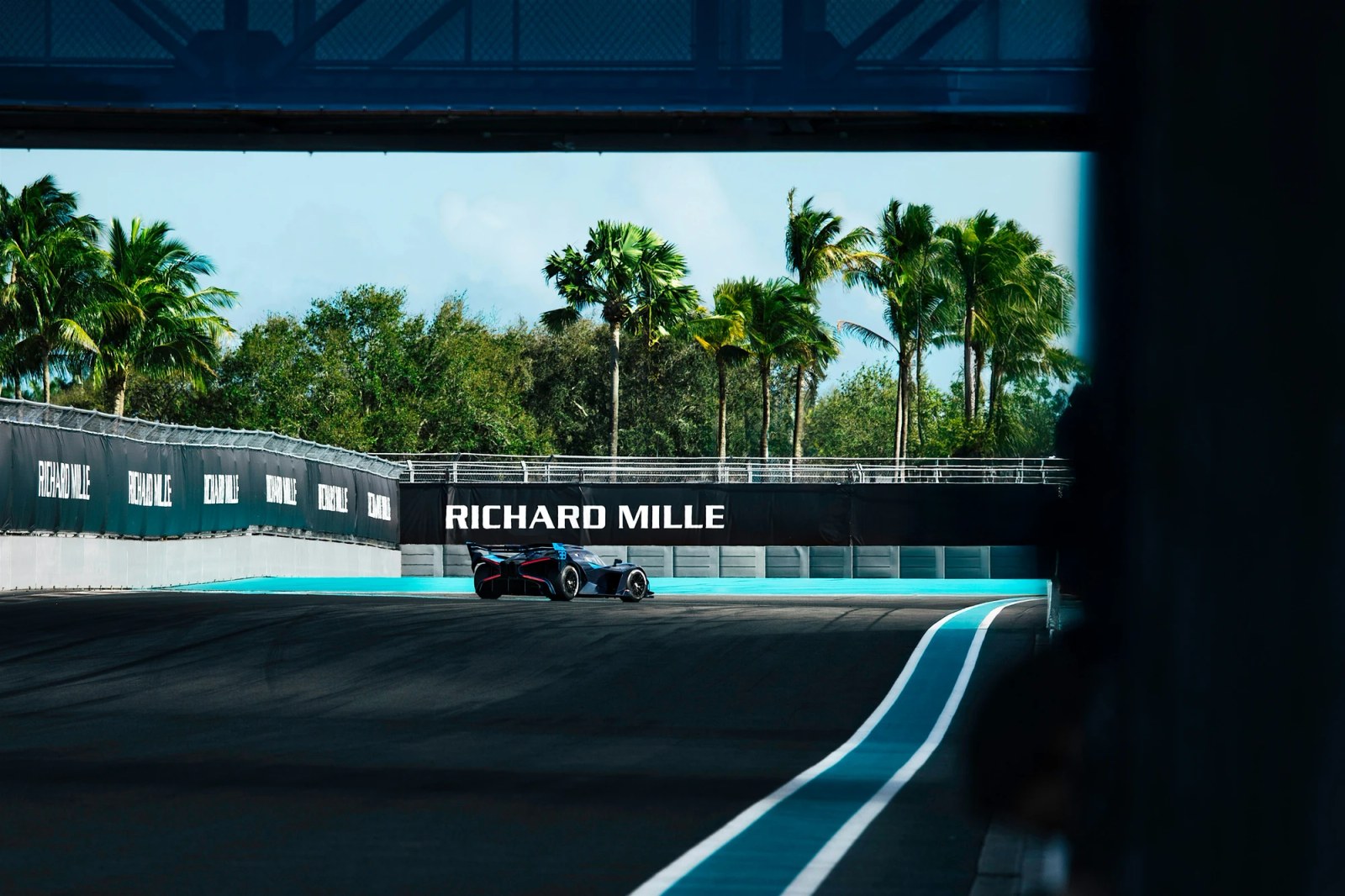 A Bugatti Bolide navigating a corner at the Miami circuit