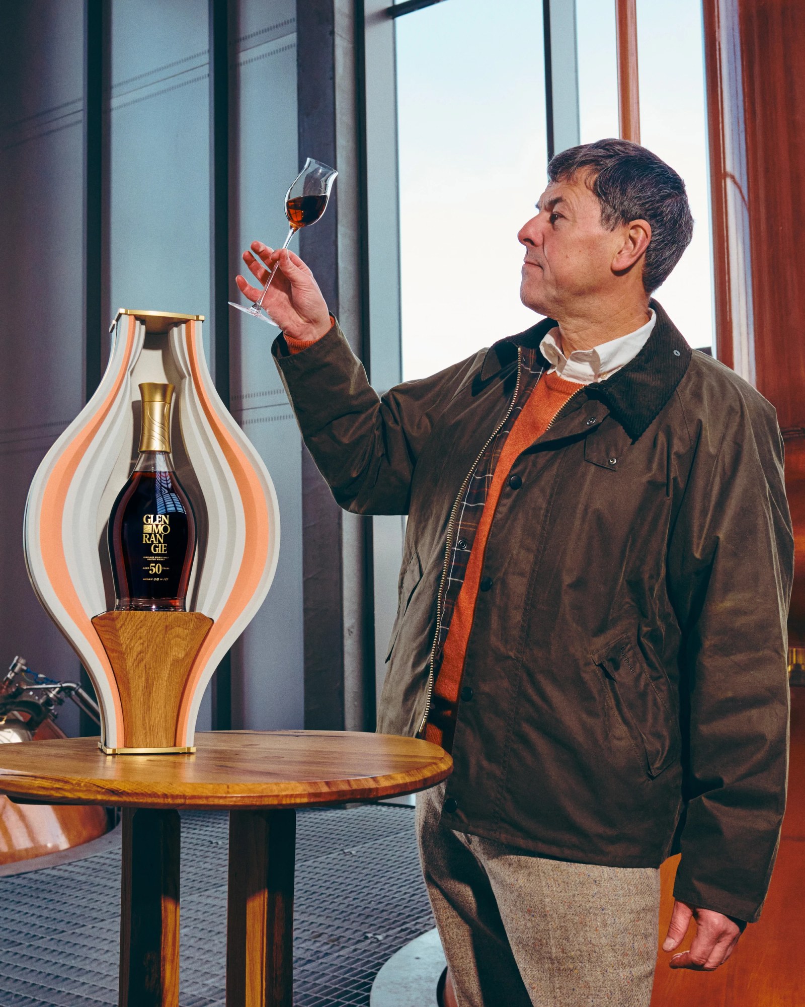 A close-up of the Glenmorangie 50 Years Old whisky bottle and stopper